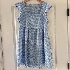Elegant Blue Gingham Midi Dress